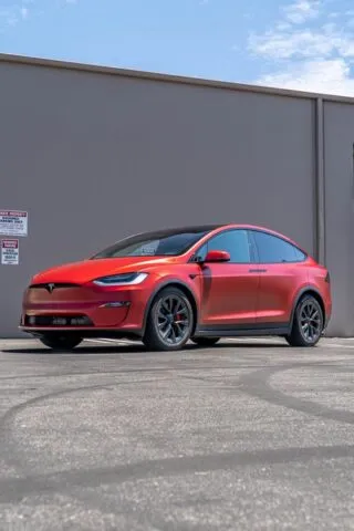 Tesla Model X Matte Red CPF Front Portrait