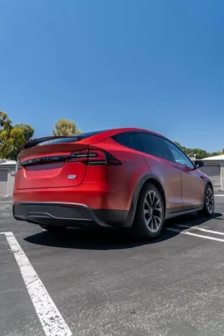 Tesla Model X Matte Red Color Paint Protection Portrait