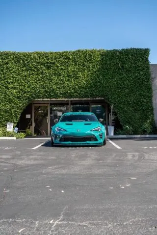 Toyota 86 Teal Chrome Vinyl Wrap Widebody Front Straight
