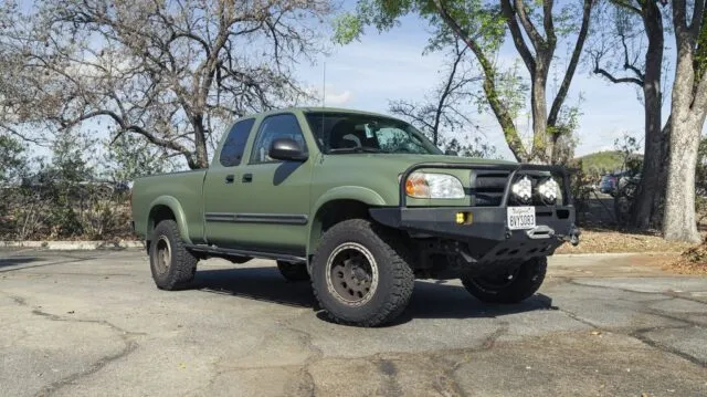 Toyota Tundra Matte Military Green Vinyl Wrap Front 3Quarter