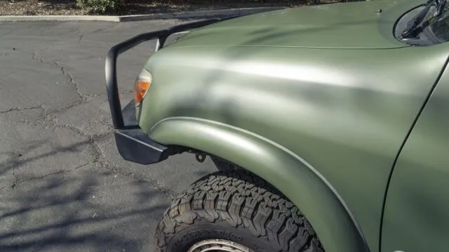 Toyota Tundra Matte Military Green Vinyl Wrap Front Fender Bumper Detail
