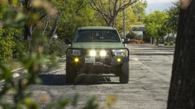 Toyota Tundra Matte Military Green Vinyl Wrap Front Lights On