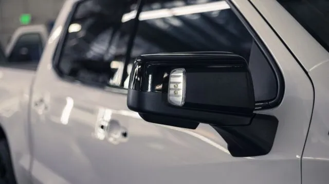 White Truck Black Mirror Cap Vinyl Wrap Door Mirror Detail Shop, by Wrap Labs, Westlake Village