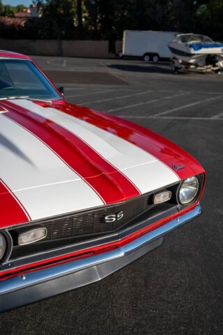 1968 Chevy Camaro SS Red White Racing Stripes Vinyl Wrap Front Grille, by Wrap Labs, Westlake Village