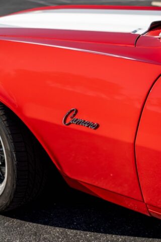 1968 Chevy Camaro SS Red White Vinyl Wrap Fender Badge Detail, by Wrap Labs, Westlake Village