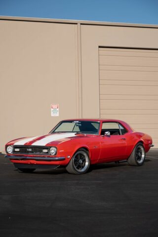 1968 Chevy Camaro SS Red White Vinyl Wrap Front Three Quarter C, by Wrap Labs, Westlake Village