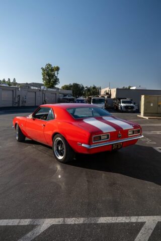 1968 Chevy Camaro SS Red White Vinyl Wrap Rear Three Quarter, by Wrap Labs, Westlake Village