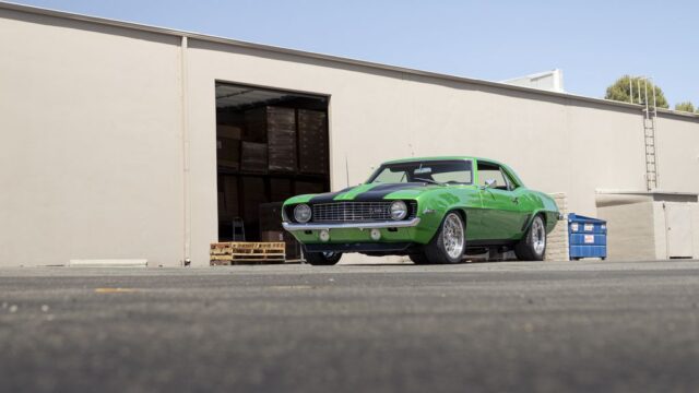 1969 Chevrolet Camaro Z28 Green Black Stripes Vinyl Wrap Front 3Quarter Low, by Wrap Labs, Westlake Village