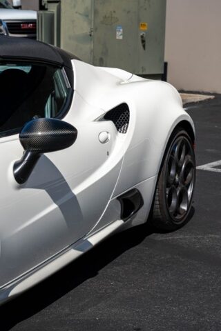 Alfa Romeo 4C Spider White PPF Rear Quarter Carbon Mirror, by Wrap Labs, Westlake Village