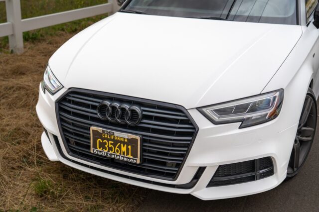 Audi A3 Gloss White PPF Front Grille Headlight Closeup, by Wrap Labs, Westlake Village