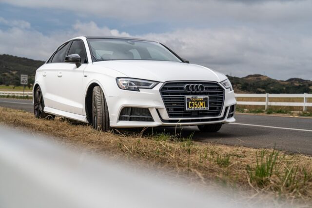 Audi A3 Gloss White PPF Front Straight Low Angle Countryside, by Wrap Labs, Westlake Village