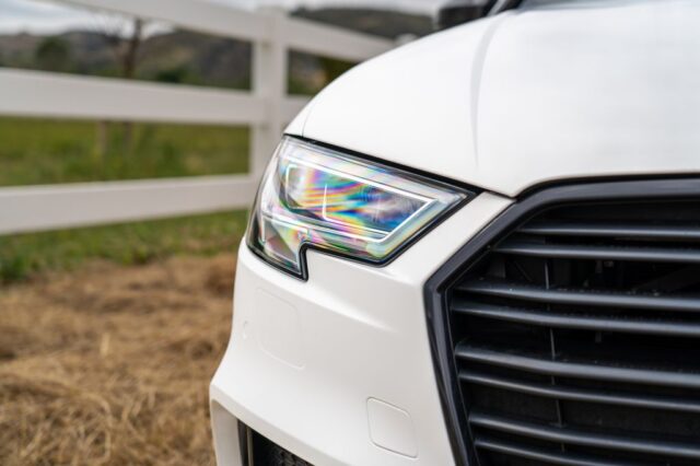 Audi A3 Gloss White PPF Headlight Detail Closeup, by Wrap Labs, Westlake Village