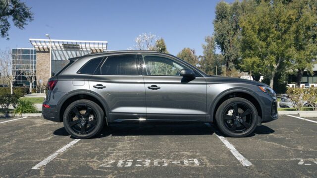 Audi Q5 Matte Grey Vinyl Wrap Black Wheels Side Profile Parking Lot, by Wrap Labs, Westlake Village