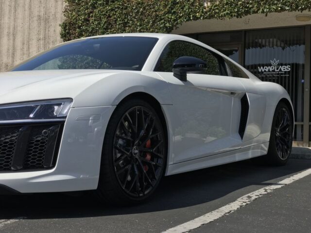Audi R8 White PPF Black Wheels Front Three Quarter WrapLabs Shop, by Wrap Labs, Westlake Village