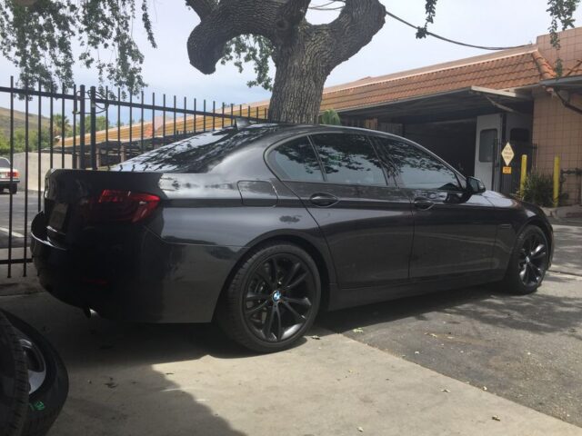 BMW 5 Series Dark Grey Vinyl Wrap Rear Side Profile, by Wrap Labs, Westlake Village