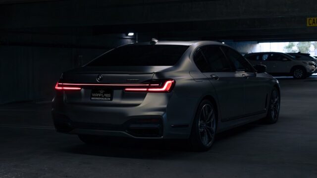 BMW 7 Series M760i Matte Gray Paint Protection Film Rear Parking Garage Taillights, by Wrap Labs, Westlake Village