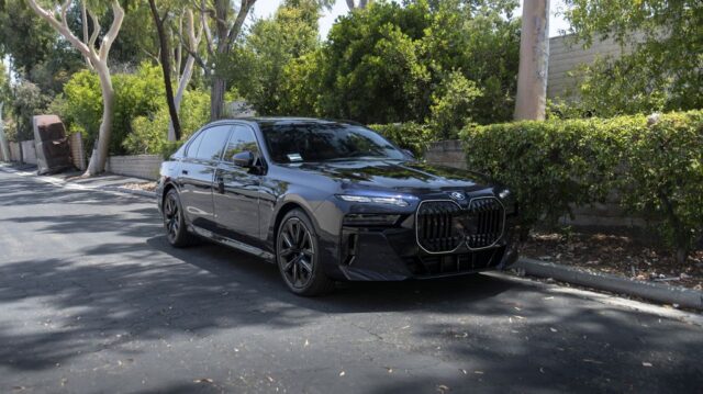 BMW 760i Dark Grey PPF Front 3Quarter Street Trees, by Wrap Labs, Westlake Village