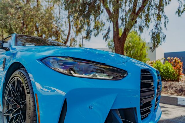 BMW M4 Competition Laguna Seca Blue Paint Protection Film Headlight Detail, by Wrap Labs, Westlake Village