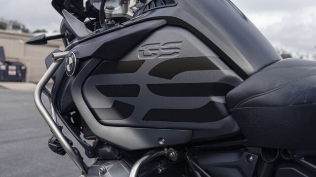 BMW R1250 GS Adventure Matte Black Vinyl Wrap Tank GS Badge Detail, by Wrap Labs, Westlake Village