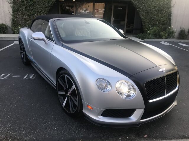 Bentley Continental GTC Silver Matte Black Two Tone Vinyl Wrap Front Head On WrapLabs Shop, by Wrap Labs, Westlake Village