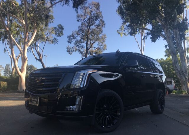 Cadillac Escalade ESV Black PPF Blacked Out Front Low Angle, by Wrap Labs, Westlake Village