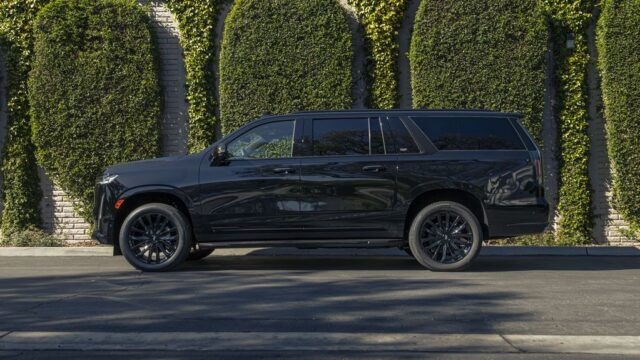 Cadillac Escalade ESV Gloss Black PPF Blacked Out Side Profile Ivy Wall, by Wrap Labs, Westlake Village