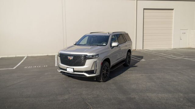 Cadillac Escalade Silver PPF Black Wheels Front Straight, by Wrap Labs, Westlake Village