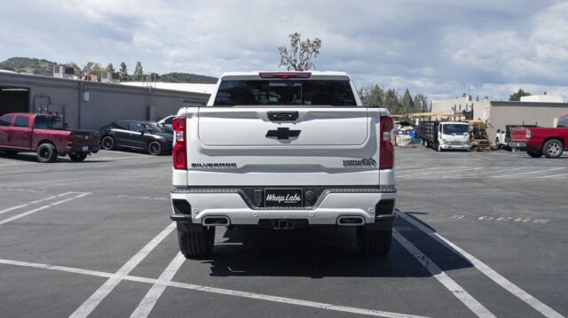 Chevrolet Silverado High Country White PPF Black Accents Rear Straight, by Wrap Labs, Westlake Village