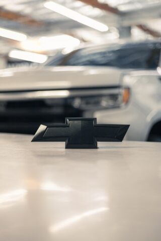 Chevrolet Silverado White Black Bowtie Emblem Vinyl Wrap Hood Badge Detail Shop, by Wrap Labs, Westlake Village