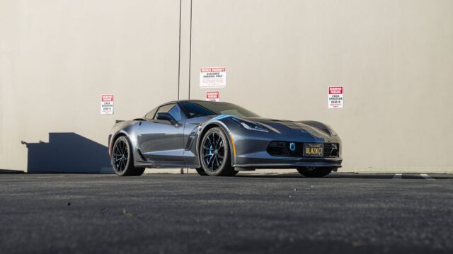 Corvette C7 Grand Sport Grey PPF Side Profile Black Wheels BLAZN C7 Plate, by Wrap Labs, Westlake Village