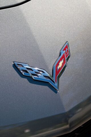 Corvette C7 Z06 Matte Grey PPF Hood Crossed Flags Badge Detail, by Wrap Labs, Westlake Village