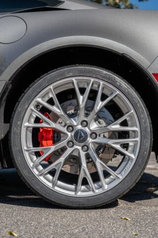 Corvette C7 Z06 Matte Grey PPF Rear Wheel Red Brake Caliper Detail, by Wrap Labs, Westlake Village