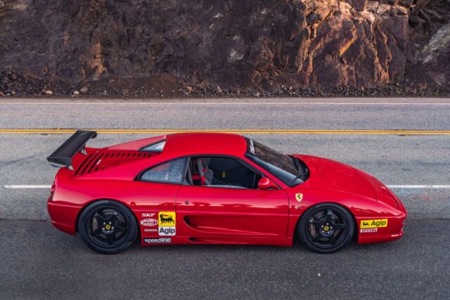 Ferrari 355 Challenge Red Race Vinyl Wrap Side Profile Road Rock Wall, by Wrap Labs, Westlake Village