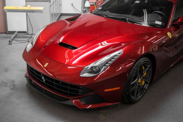 Ferrari F12 Berlinetta Red Paint Protection Film Hood Detail Shop, by Wrap Labs, Westlake Village