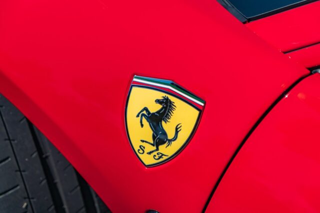 Ferrari F8 Tributo Red PPF Prancing Horse Scuderia Badge Fender Detail, by Wrap Labs, Westlake Village