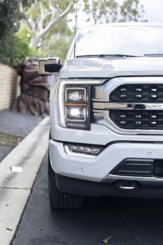 Ford F 150 Platinum White PPF Headlight Grille Front Close Up, by Wrap Labs, Westlake Village