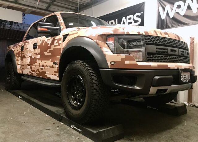 Ford F150 Raptor Desert Digital Camo Vinyl Wrap Front 3Quarter, by Wrap Labs, Westlake Village