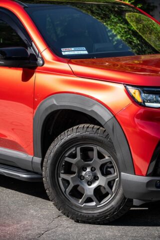 Honda Pilot TrailSport Red Orange PPF Front Wheel Fender Flare Detail, by Wrap Labs, Westlake Village