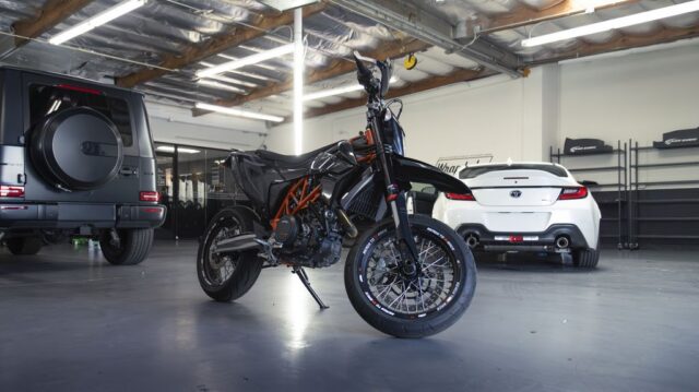 KTM 690 SMC R Black Orange PPF Vinyl Wrap WrapLabs Shop Front, by Wrap Labs, Westlake Village