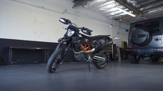 KTM 690 SMC R Black Orange PPF Vinyl Wrap WrapLabs Shop Side Profile, by Wrap Labs, Westlake Village