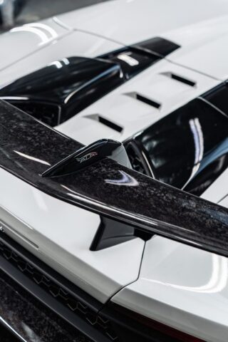 Lamborghini Huracan Performante White PPF Carbon Wing Engine Louver Aerial Detail, by Wrap Labs, Westlake Village