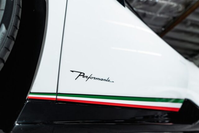 Lamborghini Huracan Performante White PPF Performante Badge Italian Flag Stripe Side Detail, by Wrap Labs, Westlake Village