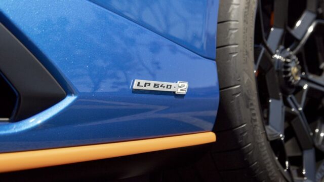 Lamborghini Huracan STO Blue Orange Accent PPF LP640 2 Badge Side Detail, by Wrap Labs, Westlake Village