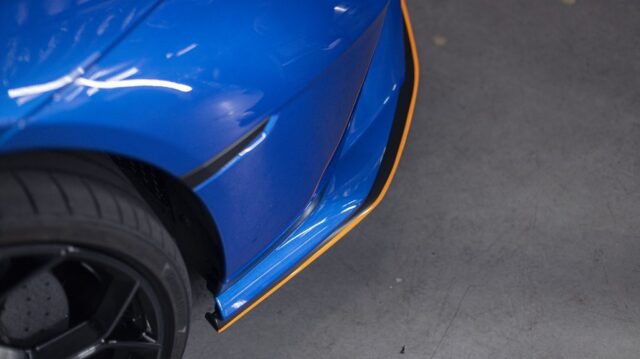Lamborghini Huracan STO Blue Orange Accent PPF Side Skirt Fender Detail Shop, by Wrap Labs, Westlake Village