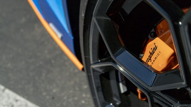 Lamborghini Huracan STO Blue Orange Accent PPF Wheel Ceramic Brake Caliper Detail, by Wrap Labs, Westlake Village