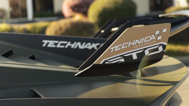 Lamborghini Huracan STO Matte Army Green Technica Vinyl Wrap Rear Wing STO Badge Close Up, by Wrap Labs, Westlake Village