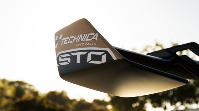 Lamborghini Huracan STO Matte Army Green Technica Vinyl Wrap Rear Wing STO Badge Detail, by Wrap Labs, Westlake Village
