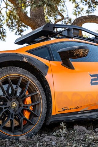 Lamborghini Huracan Sterrato Orange Vinyl Wrap Rear Wheel Fender Sterrato Badge Detail, by Wrap Labs, Westlake Village