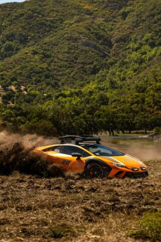 Lamborghini Huracan Sterrato Orange Vinyl Wrap Side Action Dirt Roost Mountain, by Wrap Labs, Westlake Village