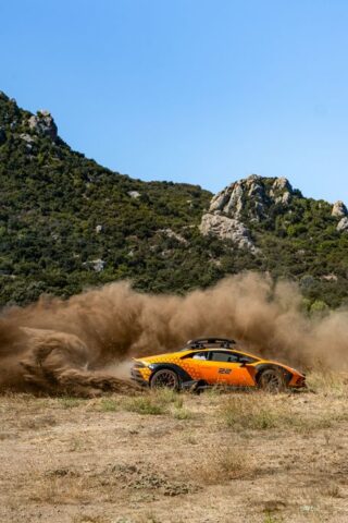 Lamborghini Huracan Sterrato Orange Vinyl Wrap Side Action Dust Roost Mountain, by Wrap Labs, Westlake Village